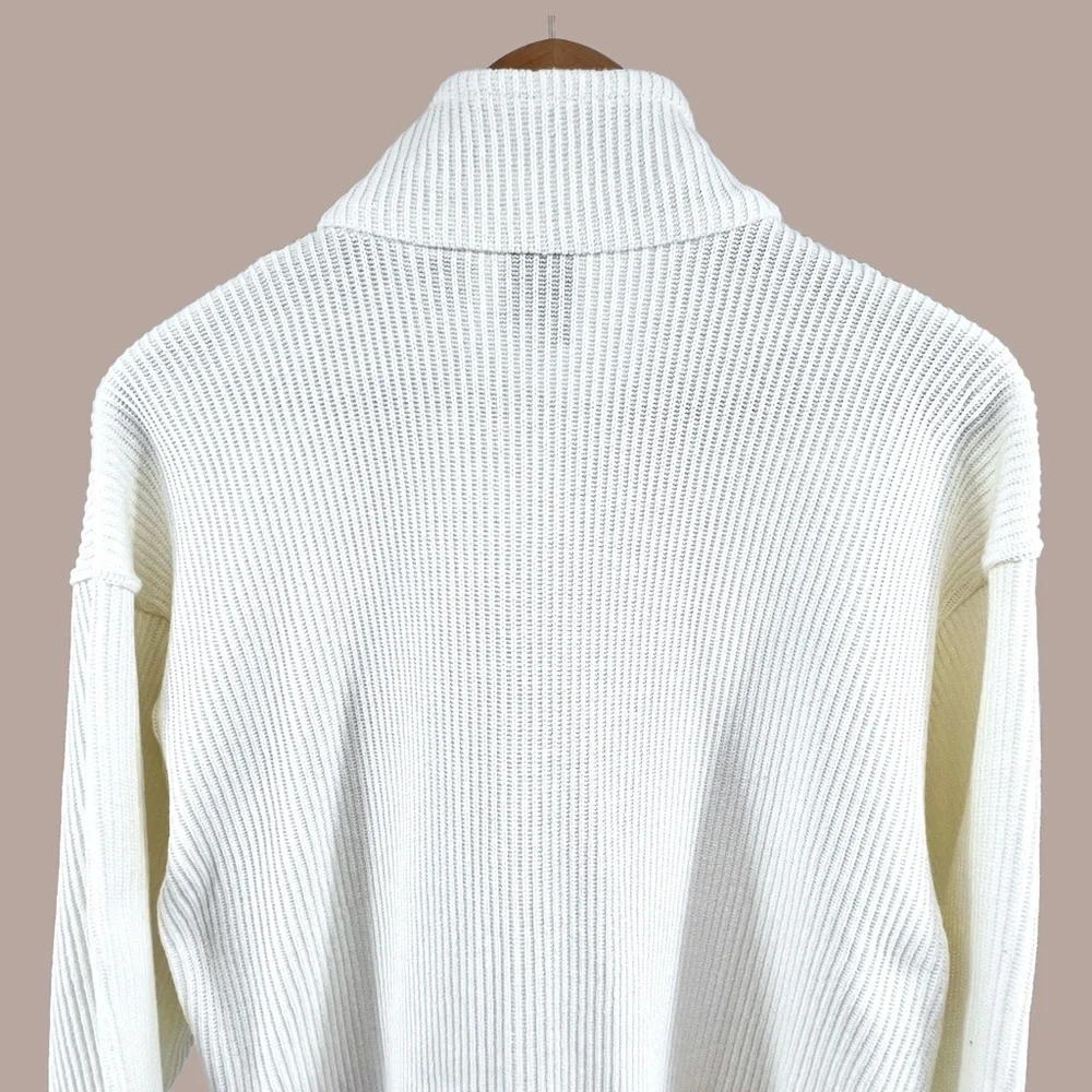 Vintage Together Ribbed Sweater Large Knit White Asymmetrical Zip Collared Moto - Picture 9 of 16